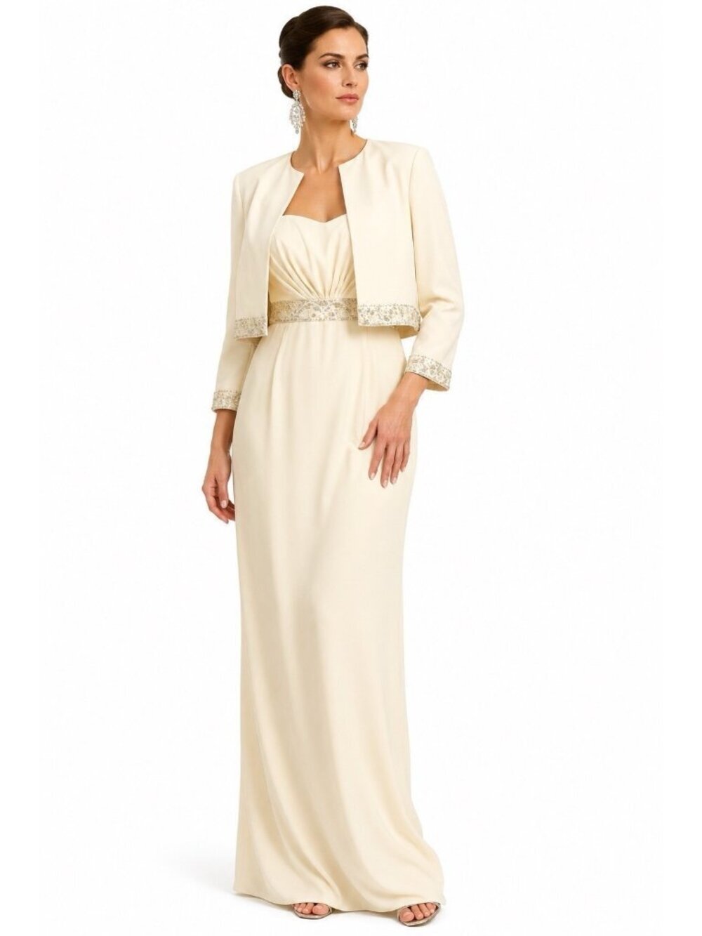 vintage 90s BOB MACKIE BOUTIQUE ivory dress jacket set 6 formal beaded strapless